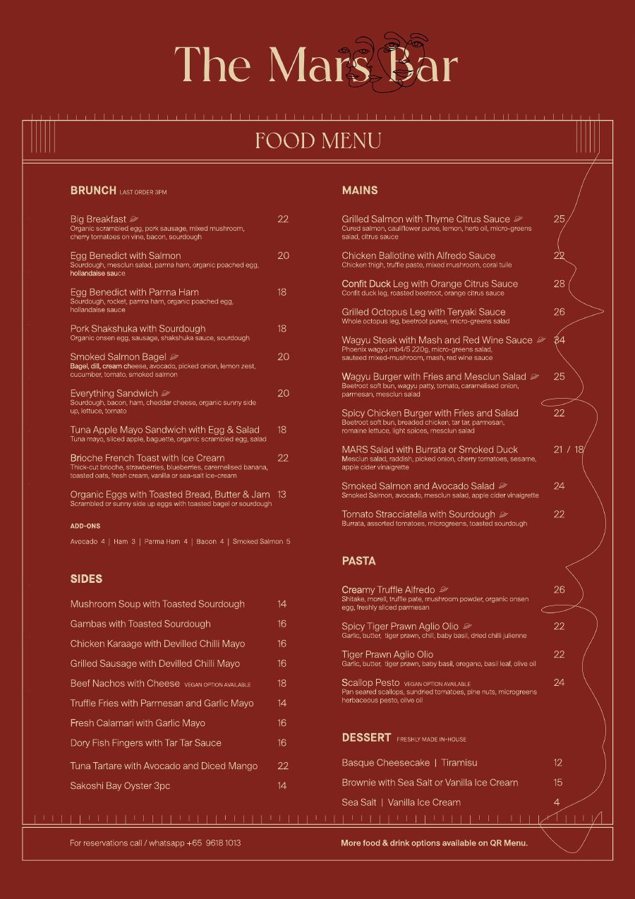 The Mars Bar food menu preview